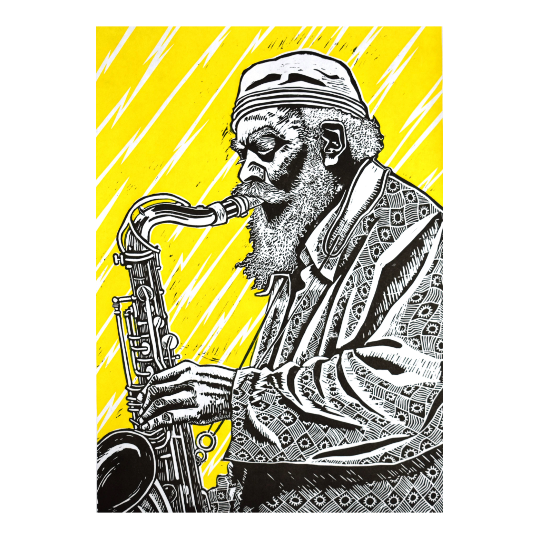 Pharoah Sanders (yellow) - Linocut